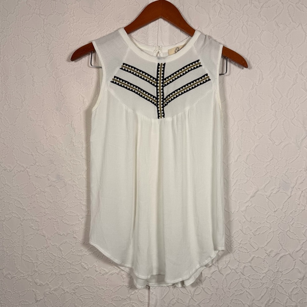 Elodie Embroidered Flowy White Boho Tank Blouse Top Sz M